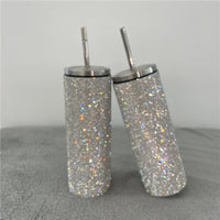 
              20oz Bling Diamond Stainless Steel Thermos Bottle Skinny Tumbler with Straw
            