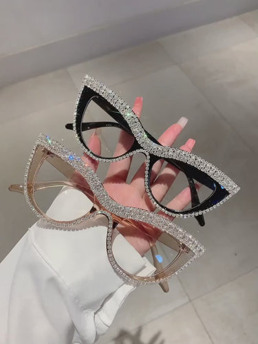 Cat Eye Clear Lens Glasses Luxury Rhinestone Glasses