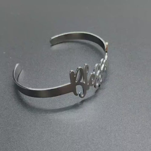 Stainless Steel Inspirational Letter Blessed Bangle CShape Wristband Bracelet