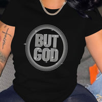 Plus Size Rhinestone But God Short Sleeve T-shirt Curvy Girl