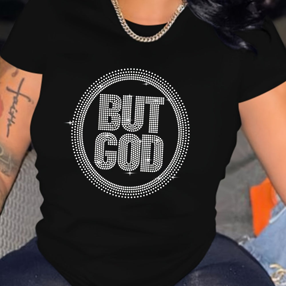 Plus Size Rhinestone But God Short Sleeve T-shirt Curvy Girl